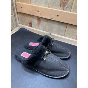Kate Spade Black Faux Fur Lined Womens Slippers With Bow Detail Size 7.5-8